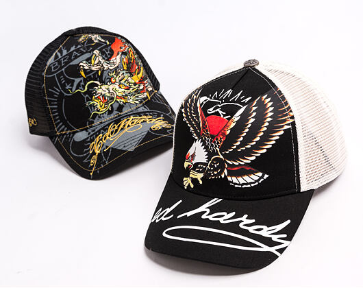 Kappe Ed Hardy - Unisex Soaring Eagle Ed Hardy Script 5 Panel Cap - Black/Blue Wash
