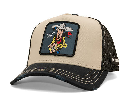Kappe Capslab - Lucky Luke Trucker - Gun Twirl Distressed Patch - Cream / Black
