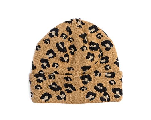 Damen Mütze New Era - Medium Knit Wide Leopard Beanie - Camel