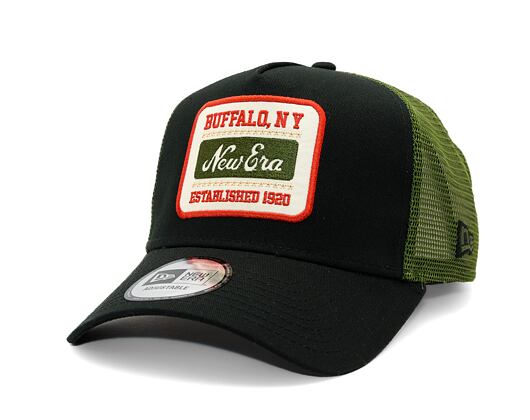 Kappe New Era - Buffalo Patch 9FORTY Trucker - Black / New Olive