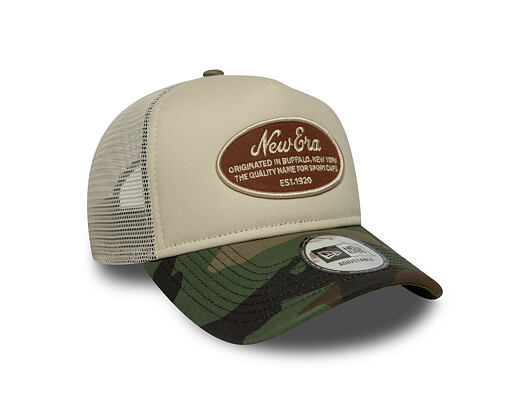 Kappe New Era - Western Oval Patch Foam 9FORTY Trucker - Stone / Woodland Camo