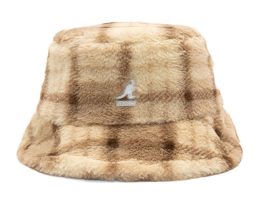 Kangol - Faux Fur Bucket - Beige Multi Plaid