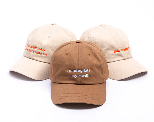 Kappe 8by8 - Dadcap - "running late is my cardio" - Brown/Sky Blue