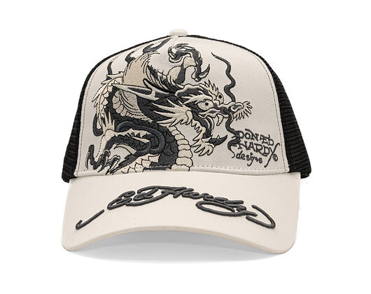 Kappe Ed Hardy - Mono Giant Dragon Twill Front Mesh Trucker - White/Black
