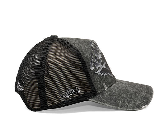 Kappe Ed Hardy - Unisex Flaming Gothic Skull Washed 5 Panel Trucker Cap - Grey