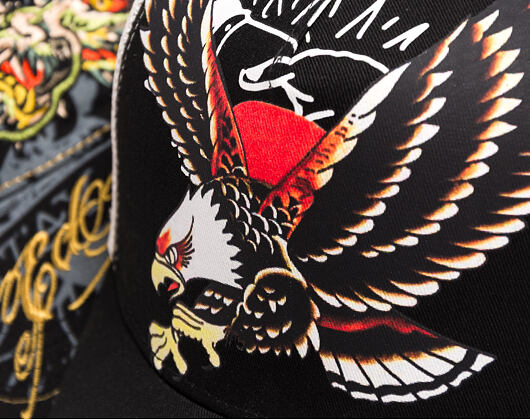 Kappe Ed Hardy - Unisex Soaring Eagle Ed Hardy Script 5 Panel Cap - Black/Blue Wash