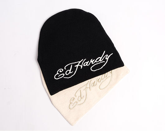 Mütze Ed Hardy - Unisex Skull Vegan Leather Applique Beanie - Black