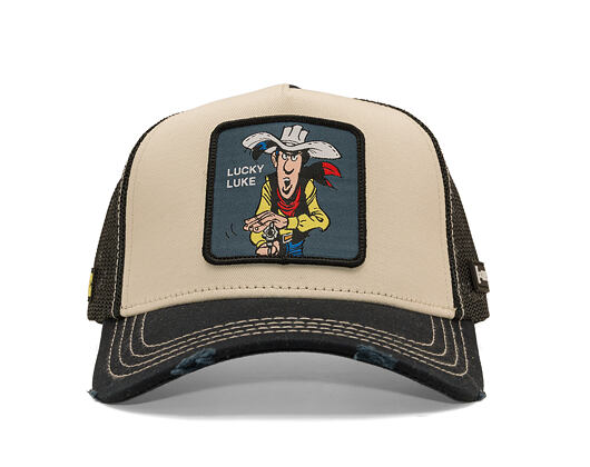 Kappe Capslab - Lucky Luke Trucker - Gun Twirl Distressed Patch - Cream / Black