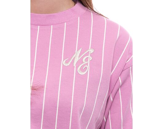 Damen T-Shirt New Era Pinstripe Crop Tee - Fondant Pink / Off White