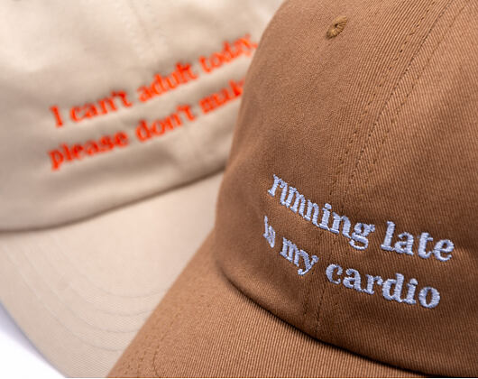 Kappe 8by8 - Dadcap - "running late is my cardio" - Brown/Sky Blue