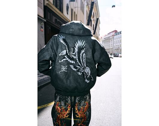 Jacke Ed Hardy - Mens Soaring Eagles Pu Hooded Vegan Leather Jacket - Black