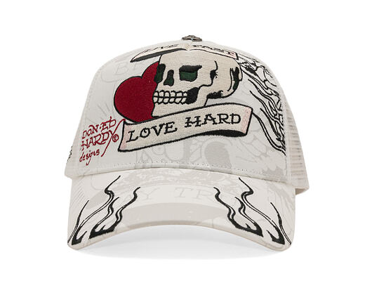 Kappe Ed Hardy - Unisex Live Fast Love Hard 5 Panel Trucker Cap - White