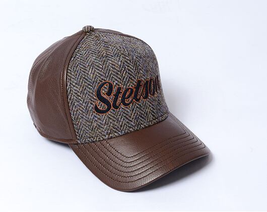 Schirmmütze Stetson Trucker Cap Lamb Nappa Harris Tweed Braun Messing