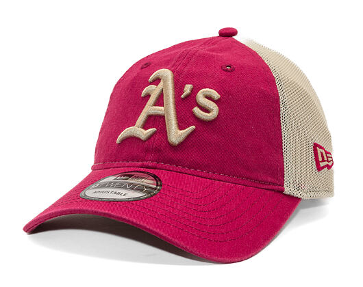 Kappe New Era - MLB Washed Mesh 9TWENTY - Oakland Athletics - Cherry / Stone