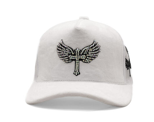 Kappe Reflection Luxury Samt Strasssteine Weiß