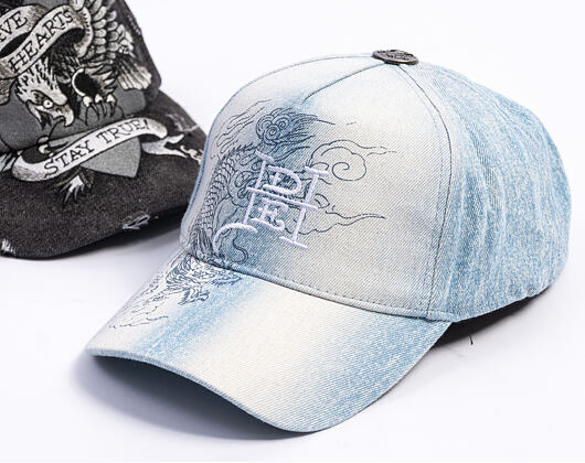 Kappe Ed Hardy - Crawling Dragon Wash Denim 5 Panel Cap - Bleach