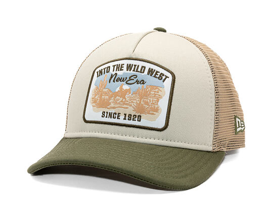 Kappe New Era - Branded Wild West Patch 9FORTY M-CROWN A-Frame Trucker - New Olive / Stone