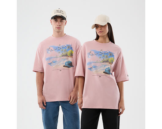 T-Shirt New Era - Branded Beach Graphic Oversized Tee - Pink Rouge