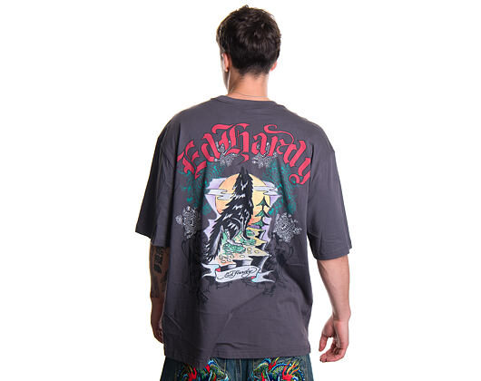 T-Shirt Ed Hardy - Mens Don Wolf Eagle Panther Relaxed T-Shirt - Charcoal