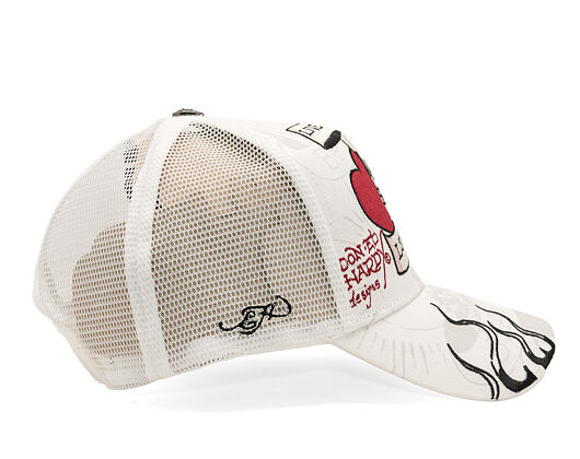 Kappe Ed Hardy - Unisex Live Fast Love Hard 5 Panel Trucker Cap - White