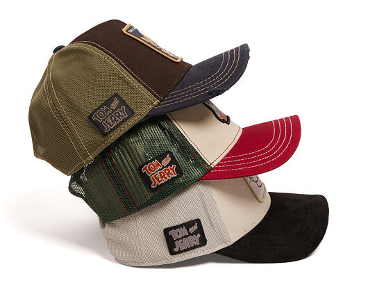 Kappe Capslab - Tom & Jerry Trucker - Tom Line Art Suede Visor - Off White / Black