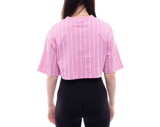 Damen T-Shirt New Era Pinstripe Crop Tee - Fondant Pink / Off White