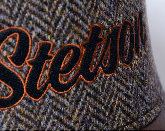 Schirmmütze Stetson Trucker Cap Lamb Nappa Harris Tweed Braun Messing