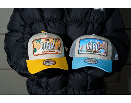 Kappe New Era - License Plate 9FORTY Trucker - Stone / Grilled Yellow