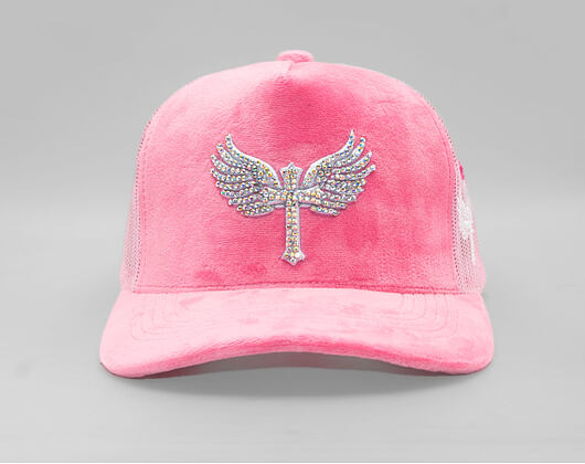 Kappe Reflection Luxury Samt Strasssteine Pink / Weiß