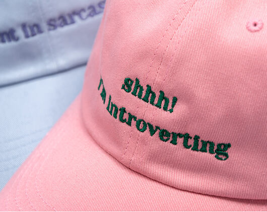 Kappe 8by8 - Dadcap - "shhh! I'm introverting" - Baby Pink/Green