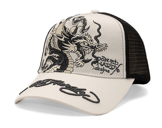 Kappe Ed Hardy - Mono Giant Dragon Twill Front Mesh Trucker - White/Black