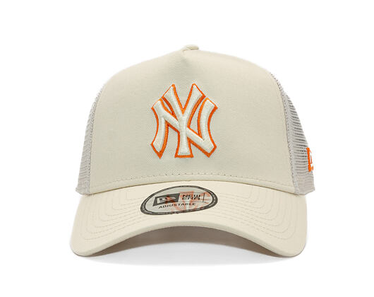 Kappe New Era - MLB Outline 9FORTY A-Frame Trucker - NY Yankees - Cream / Orange