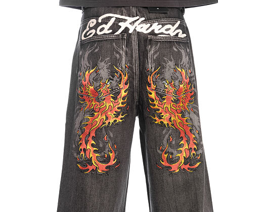 Hose Ed Hardy - Embroidered Angel Xxtra Fit Jeans - Distressed Black Wash