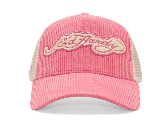 Kappe Ed Hardy - Embroidery Applique Cord 5 Panel Trucker Cap - Hot Pink