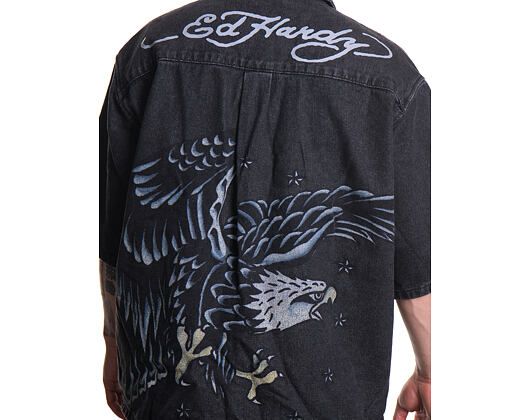 Hemd Ed Hardy - Mens Eagle And Stars Relaxed Denim Shirt - Black