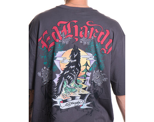 T-Shirt Ed Hardy - Mens Don Wolf Eagle Panther Relaxed T-Shirt - Charcoal