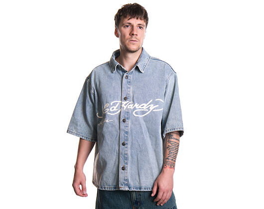 Hemd Ed Hardy - Mens Eagle And Stars Relaxed Denim Shirt - Bleach