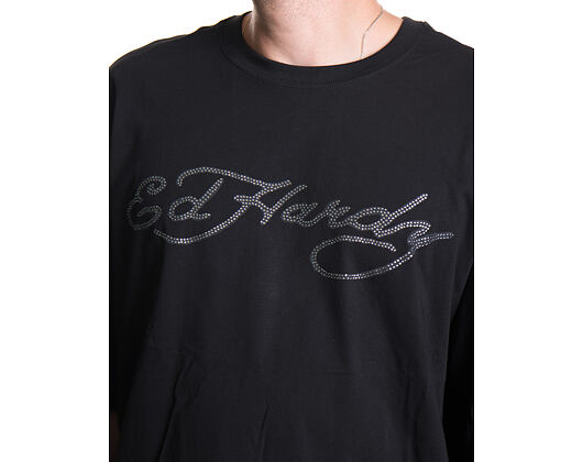 T-Shirt Ed Hardy - Mens Skull Flame Diamante Relaxed Tshirt - Black