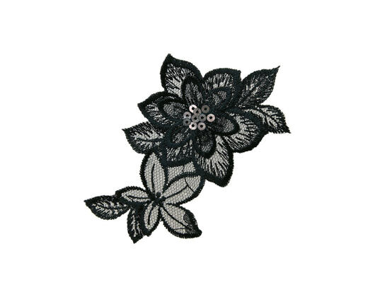 Bügelbild Monoquick - Černá krajková květina s flitry 9 x 9,5 cm