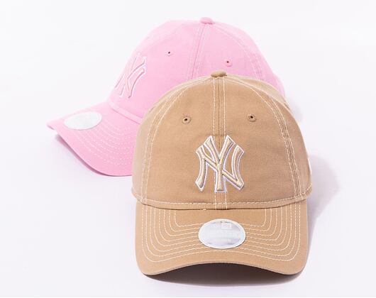 Damen Kappe New Era 9TWENTY MLB Washed - NY Yankees - Camel / White