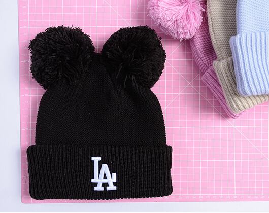 Damen Mütze New Era - Medium Knit Double Pom Beanie - LA Dodgers - Black / White