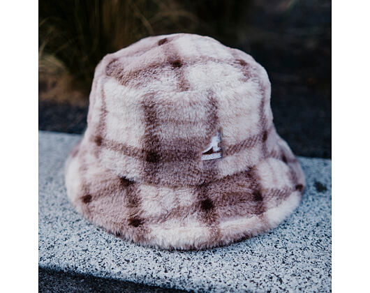Kangol - Faux Fur Bucket - Beige Multi Plaid