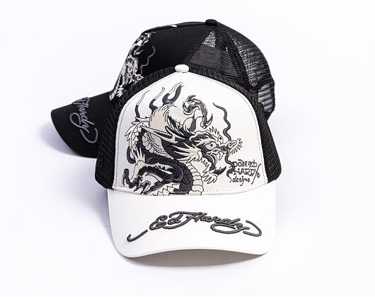 Kappe Ed Hardy - Mono Giant Dragon Twill Front Mesh Trucker - White/Black