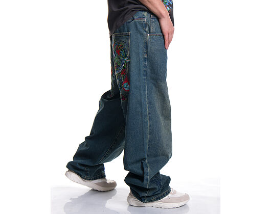 Hose Ed Hardy - Mens Fireball Dragon Dirty Wash Xxtra Denim Trousers Jeans - Green Tint