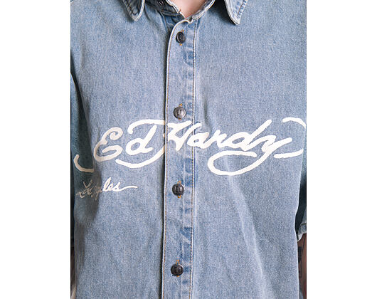 Hemd Ed Hardy - Mens Eagle And Stars Relaxed Denim Shirt - Bleach