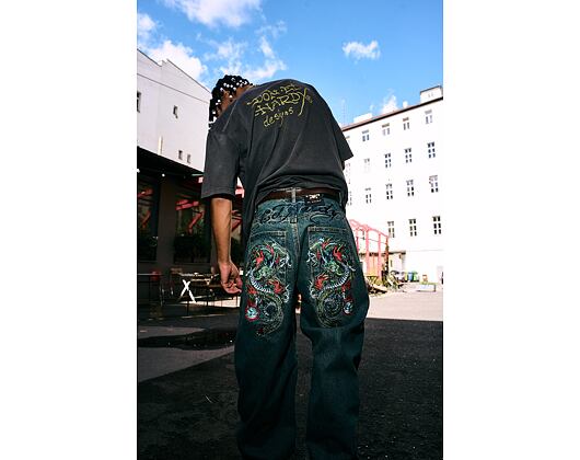 Hose Ed Hardy - Mens Fireball Dragon Dirty Wash Xxtra Denim Trousers Jeans - Green Tint