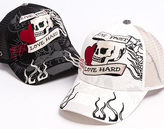 Kappe Ed Hardy - Unisex Live Fast Love Hard 5 Panel Trucker Cap - White