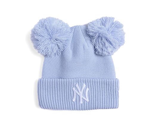 Damen Mütze New Era - Medium Knit Double Pom Beanie - NY Yankees - Pastel Blue / White