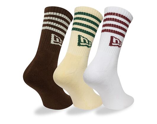 Socken New Era - Stripe Crew Socks 3pk - Brown / Cream / White