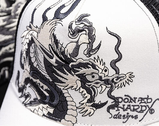 Kappe Ed Hardy - Mono Giant Dragon Twill Front Mesh Trucker - White/Black